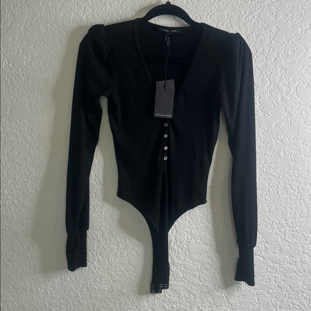 NWT Marissa Webb Black V Neck Ribbed Bodysuit Sz S